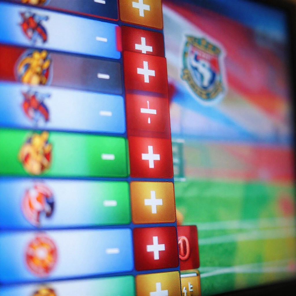 close-up of betting board with handicap odds, plus and minus symbols next to team logos during live game