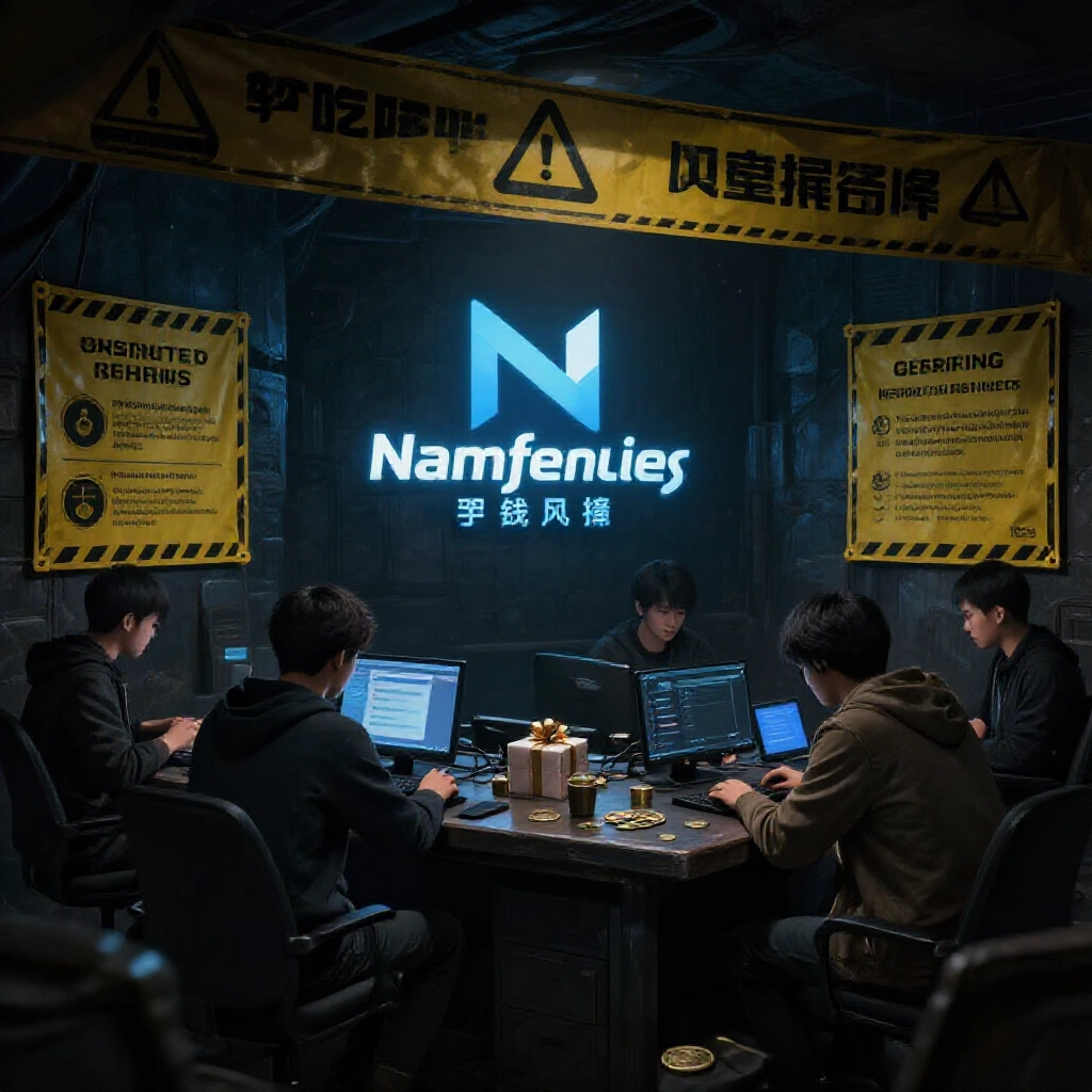 遊戲世界陰影中，名豐電子標誌在上，地下幣商用禮物轉帳，周邊警告跟限制明顯