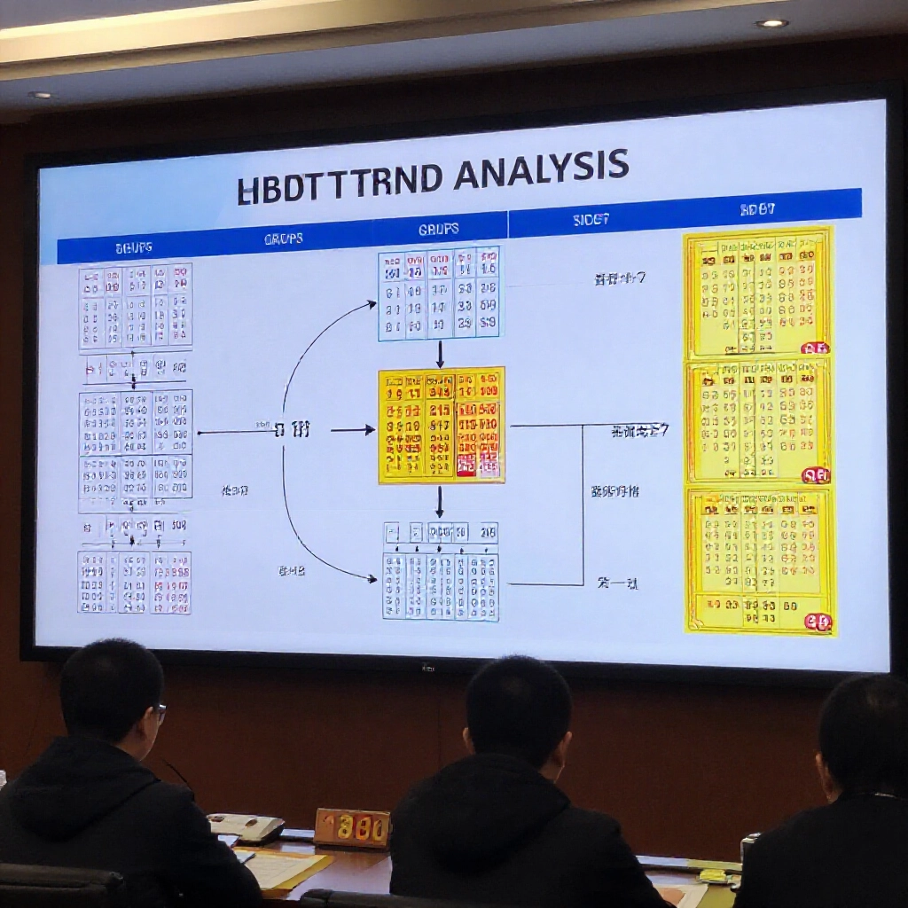 Step-by-step flowchart illustration of lottery trend analysis on a large screen featuring hot cold number markers tail number groups and golden drag card highlights in a focused gaming strategy setup