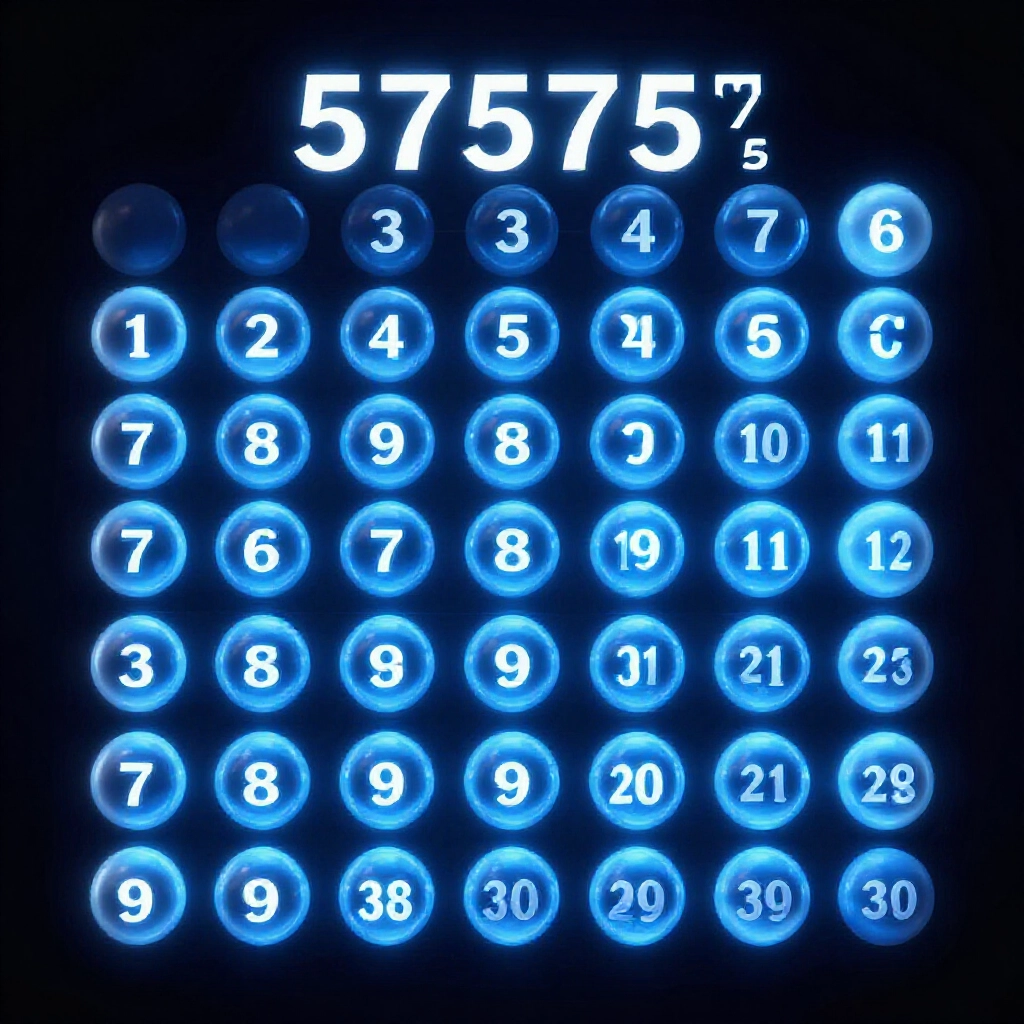 數學圖表顯示 1 到 39 的彩票球與 C(39,5)=575757 組合公式,在深藍背景中發光