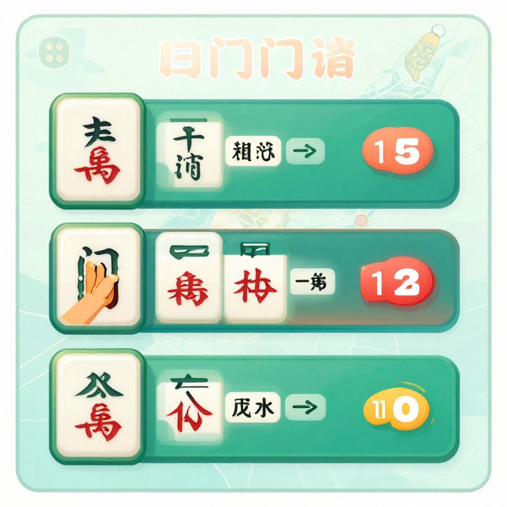 門清自摸計台邏輯視覺拆解，三疊牌代表門清1、自摸1、獎勵1，傳統麻將桌配南北台灣圖示，淡雅地圖背景