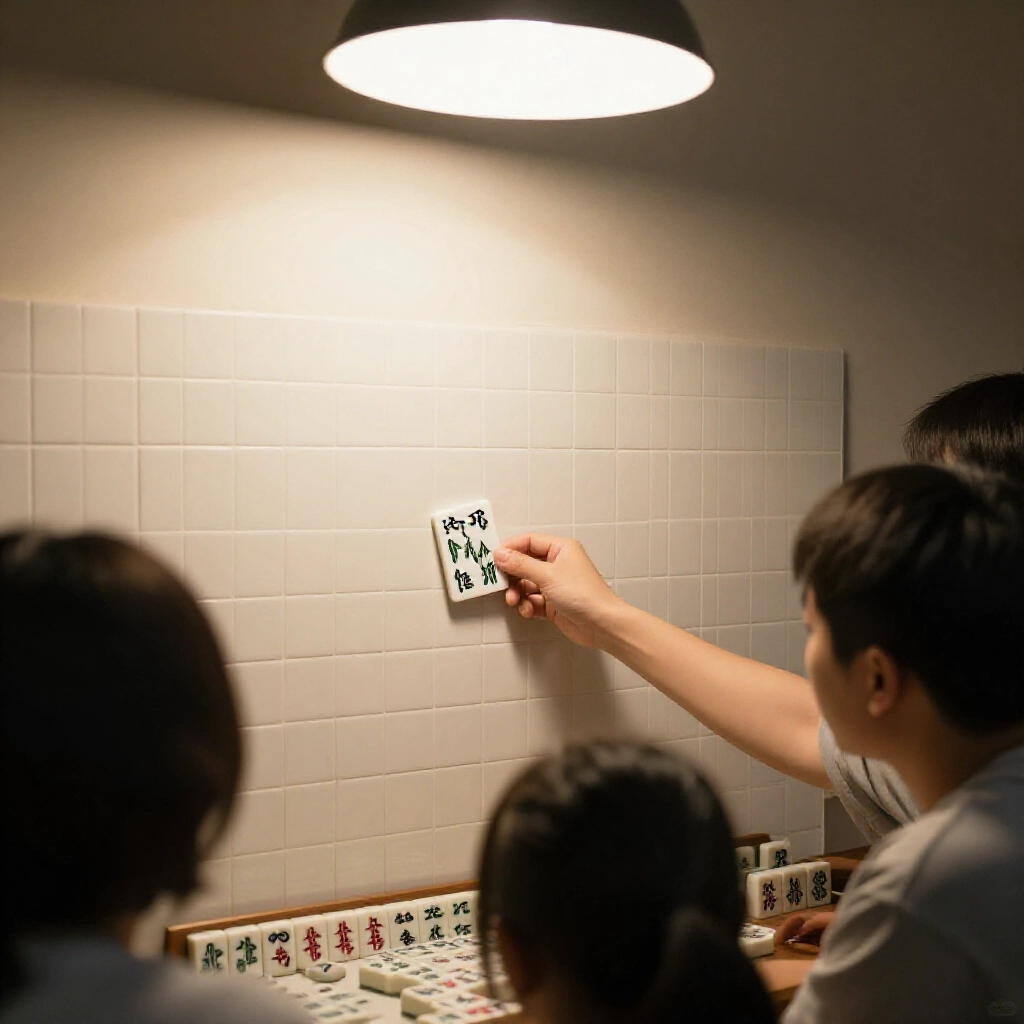 過水後玩家摸牌打安全非胡牌完成解除,其他人湊近看,竹字牌溫馨燈光寫實質感