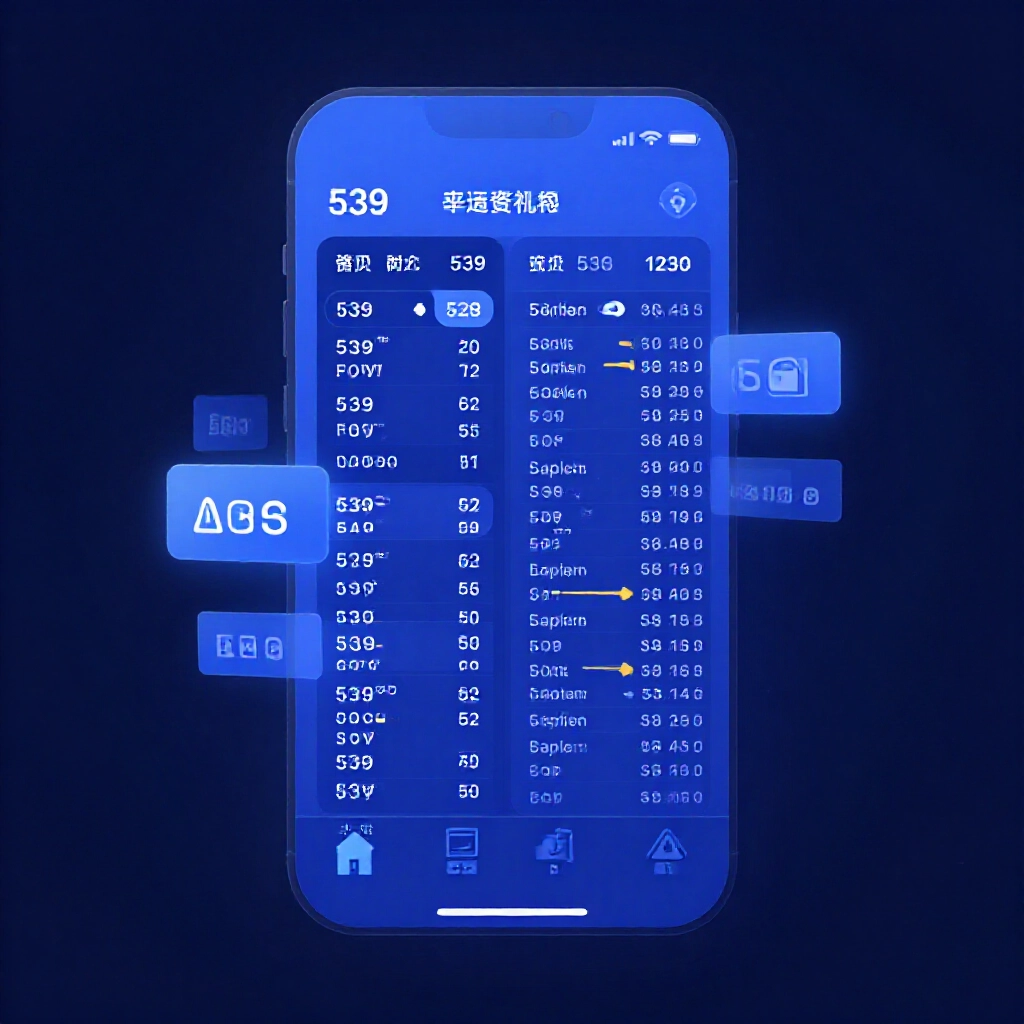 地下 539 App 介面，顯示官方與地下賠率對比，藍色調浮動倍數與風險警示