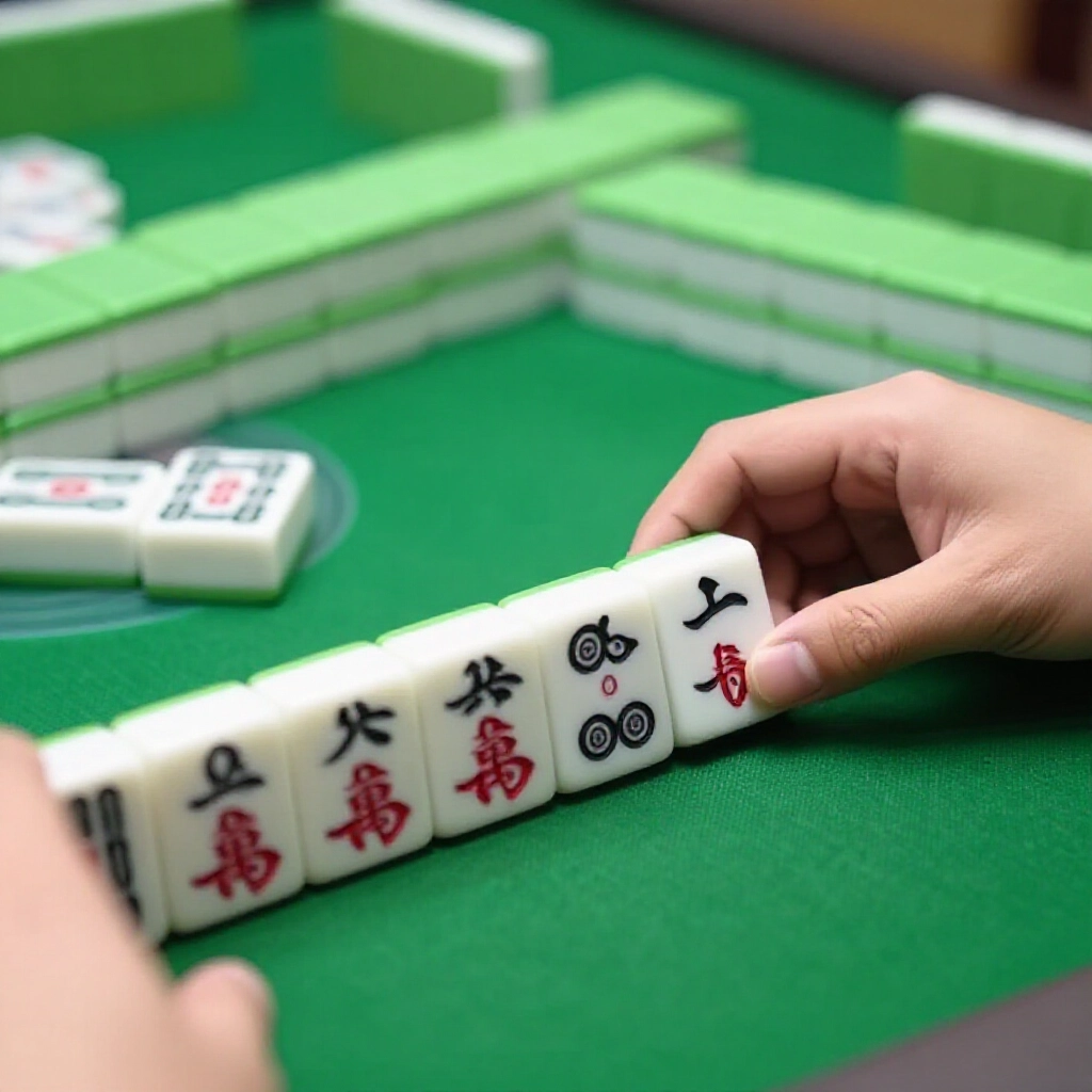 麻將手牌近拍,六七八八九筒,吃進八筒湊組卻多張八引發桌邊爭執,綠色牌面玩家表情激動。