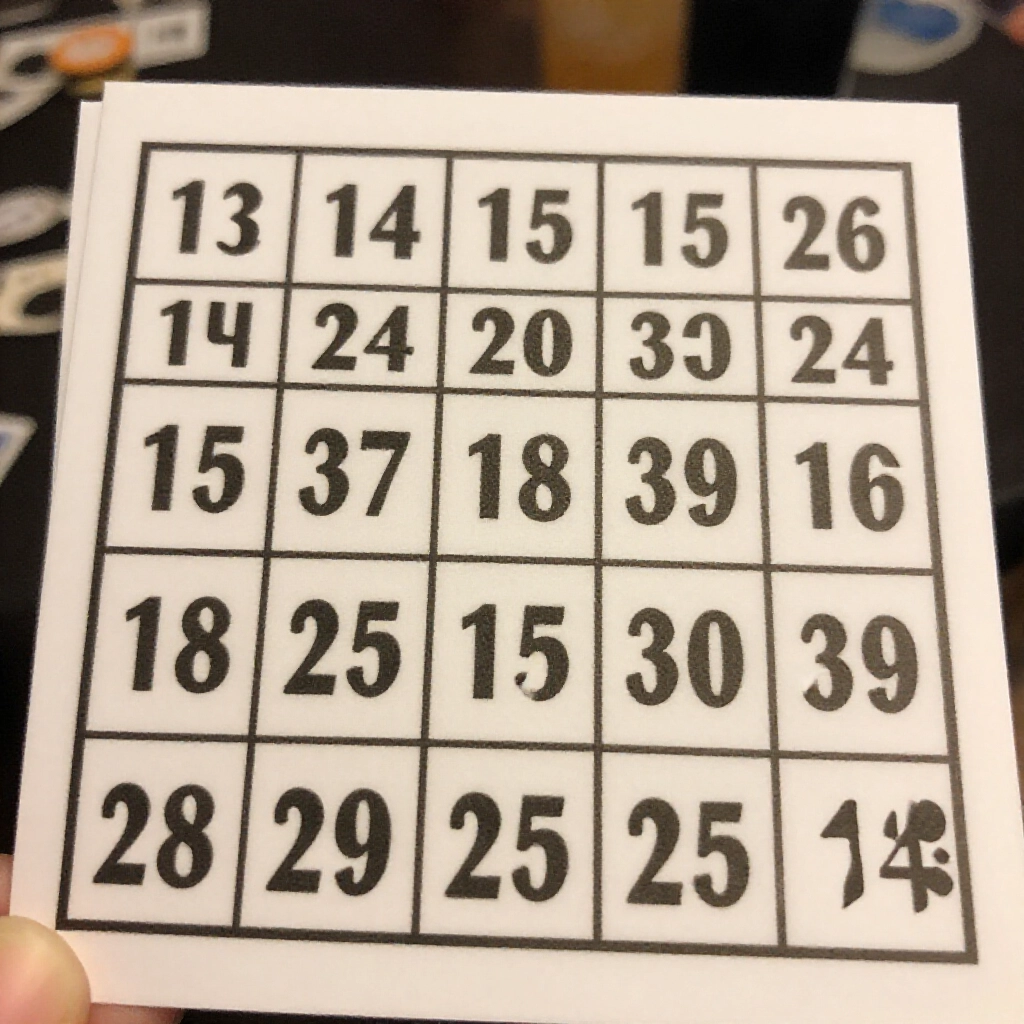 標準5x5賓果卡特寫，隨機填1到25數字，適合派對遊戲