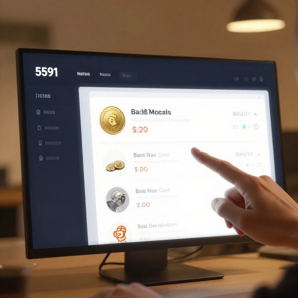 Professional rating dashboard for top Bao Ni Fa coin merchants displaying high scores guarantees and fast service icons confident trader checking seller profiles on 8591 platform sleek modern interface warm ambient lighting