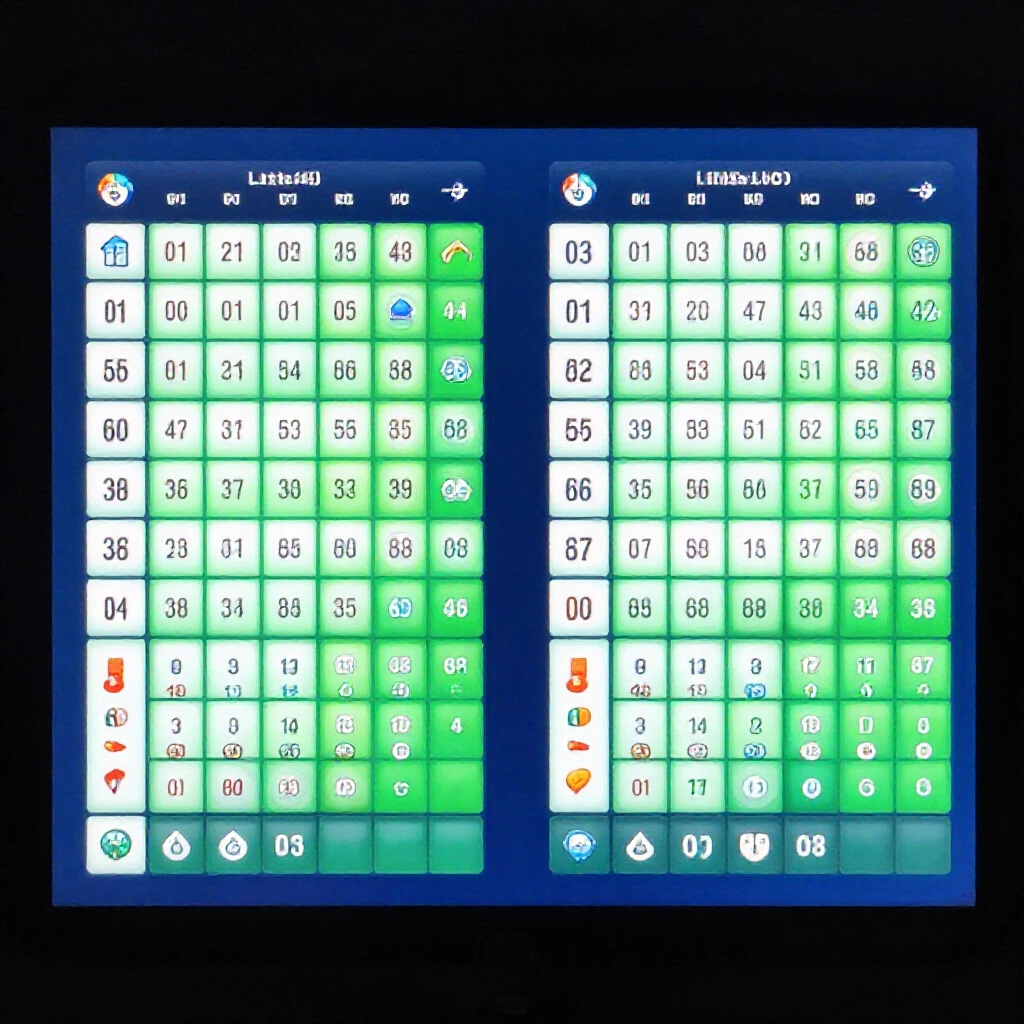 sleek comparison chart on digital screen showing side by side lotto 649 and super lotto rules with number wheels spinning 01 to 49 and 01 to 38 plus second zone 01 to 08 clean modern interface blue and green tones precise icons for prizes and draw times