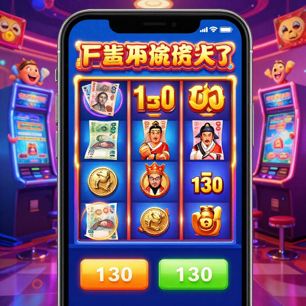 A mobile game screen displaying Taiwanese dollars exchanging for Laozi coins at 1 to 130 ratio with colorful slot machines and excited player avatars in a vibrant casino atmosphere