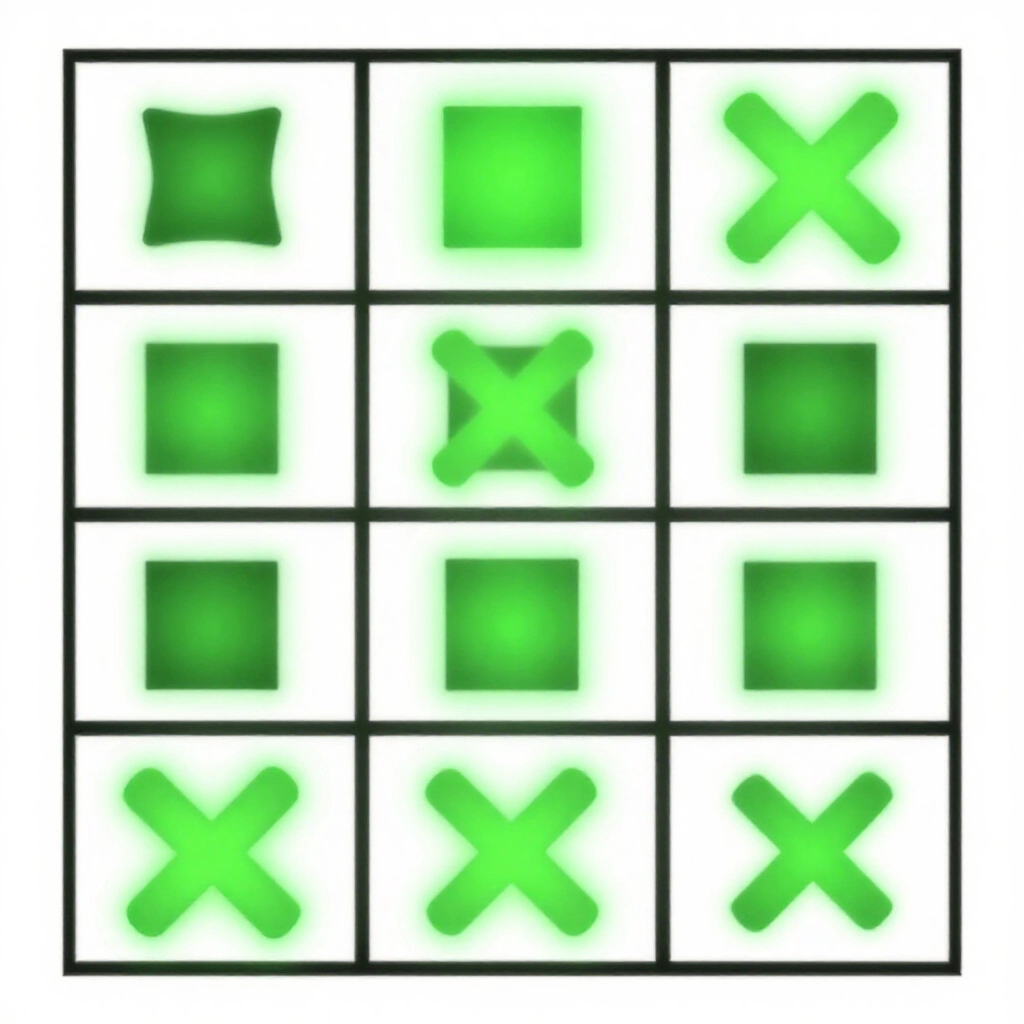 5x5賓果贏線圖例，綠色高亮橫排、豎列與對角線
