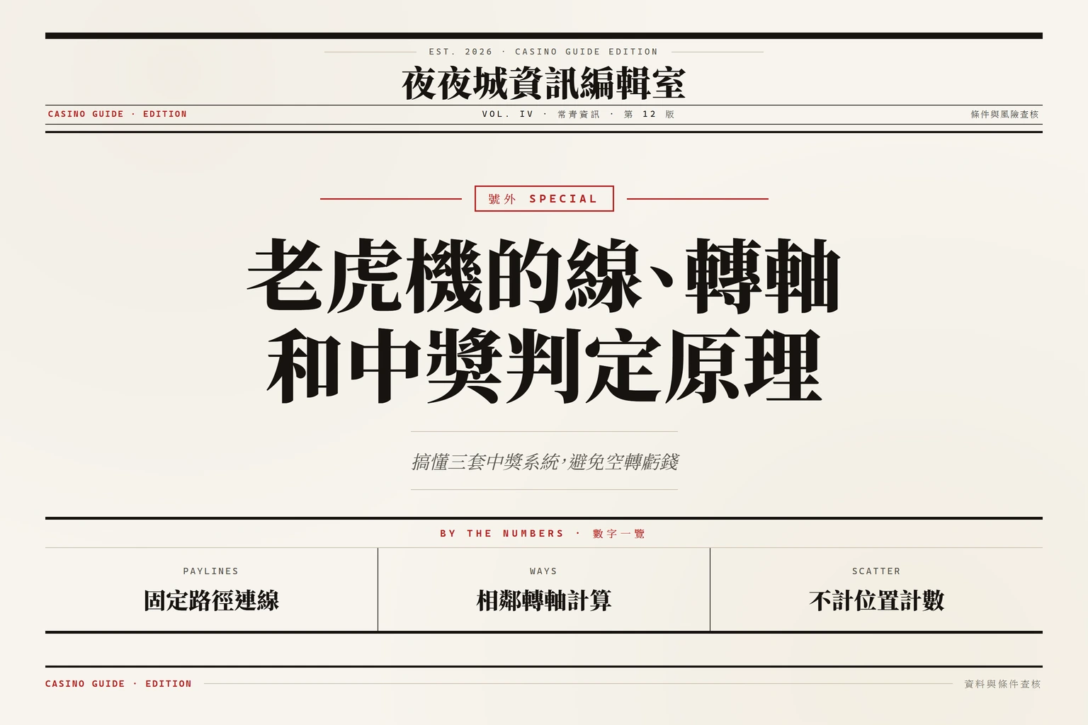老虎機中獎判定規則:線、轉軸與原理