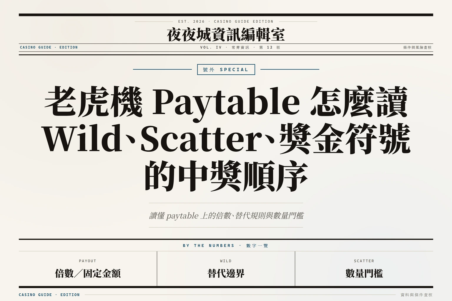 老虎機 Paytable 怎麼讀:wild、scatter、獎金符號的中獎順序